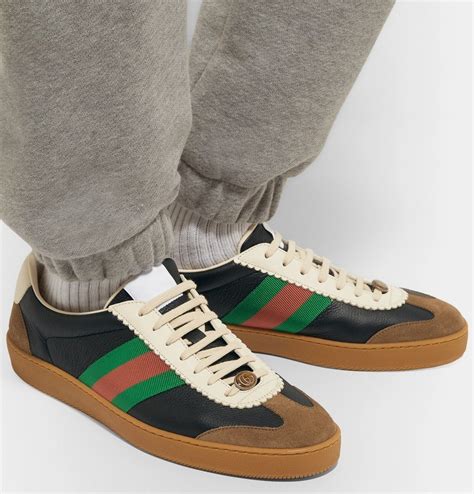 gucci jbg webbing-trimmed leather and suede sneakers|Gucci .